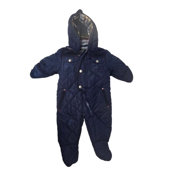 Baby Rothschild Quilted Snowsuit Navy 3/6M Hooded Winter One-Piece - Picture 2 of 9